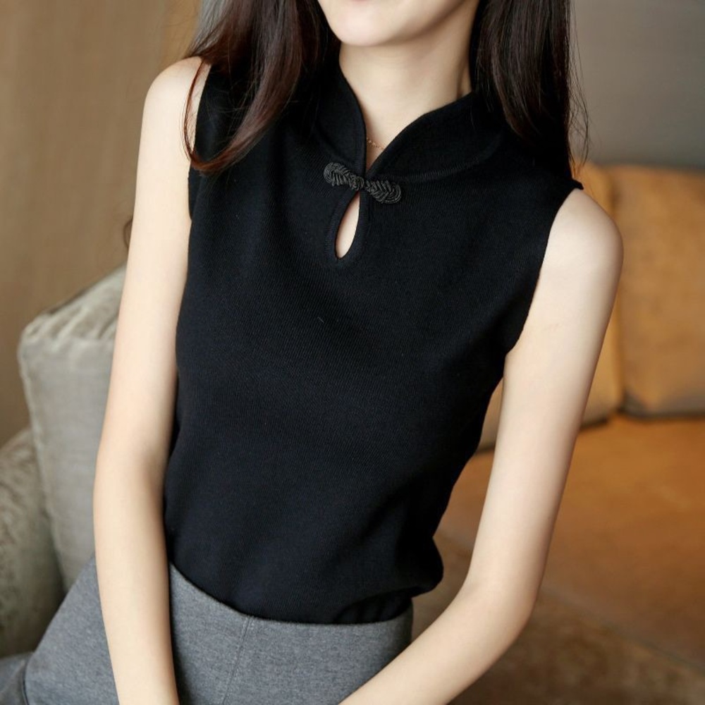 Knit QiPao top in black